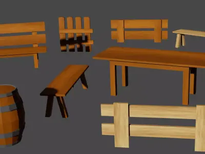 Wooden Furniture Pack Low-poly 3D model