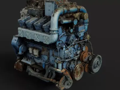 truck engine machinery rusty wreck PBR photogrammetry Low-poly 3D model