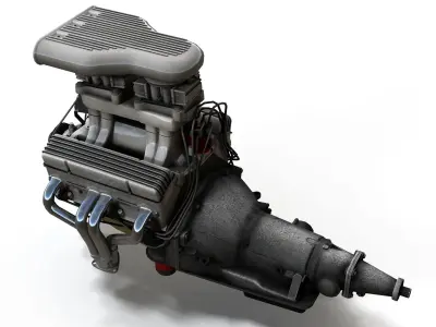 Hot Rod V8 engine Low-poly 3D model