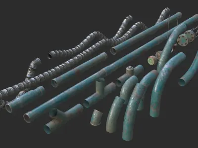 Modular Pipes - Old Painted Low-poly 3D model