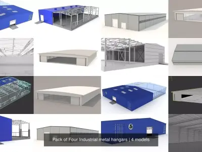 Pack of Four Industrial metal hangars 3D Model Collection