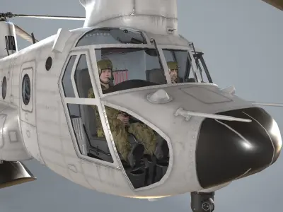 CH-47 Chinook Blank Levery Basic Animation Low-poly 3D model