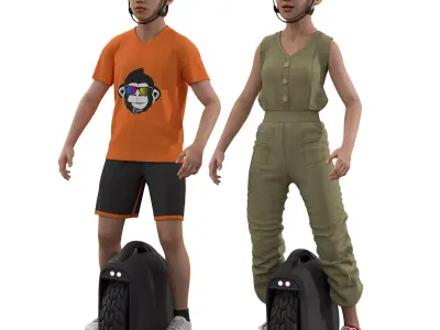 Electric Unicycle character Low-poly 3D model