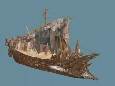 Destroyed Wooden Ship Game-Ready 3D Model Low-poly 3D model