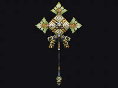 Magical Staff Magic Stick Fantasy Wand Axe Props Item Low-poly 3D model