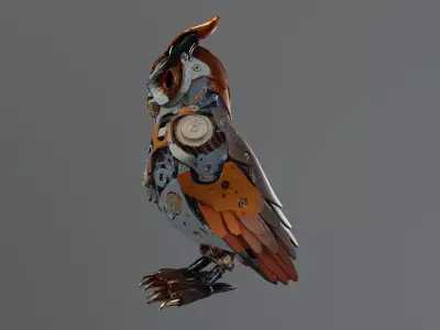 stylized mechanical owl 3D model