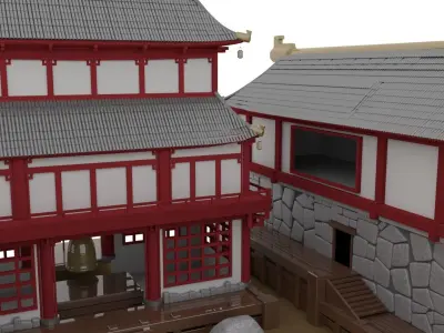 Japanese Temple Hanamura Low-poly 3D model
