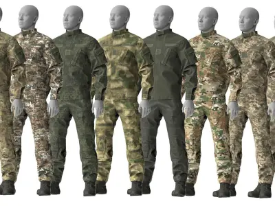 Tactical Combat Uniform in 8 Camo Low-poly 3D model