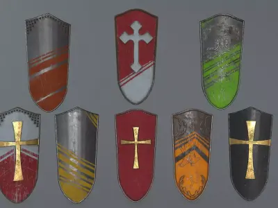 shield set 4 warrior holding Low-poly 3D model