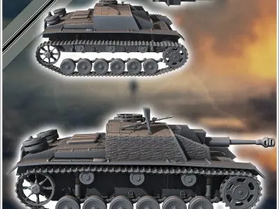 Sturmhaubitze StuH III Ausf G 1942 SdKfz 142-2 - miniatures tabl 3D print model