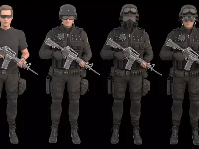 Male SWAT Officer Rigged Low-poly 3D model