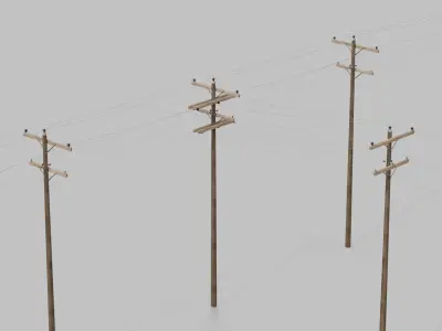 Utility Pole - Dark Wooden Mast with Double Crossarms 3D model