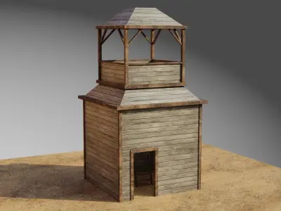 Wooden Military watch tower Low-poly 3D model
