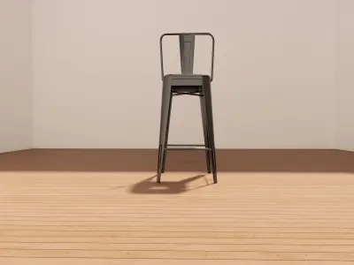 Industrial Bar Chair 3D Model - Metal - Wood Low-poly 3D model