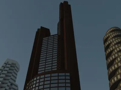 Skyscrapers three tall buildings in city 3D model