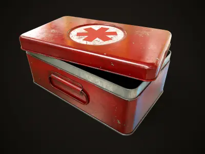 Metal first aid kit with lid Low-poly 3D model
