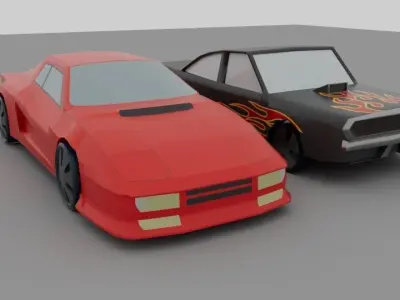 car game Ferrari Testarossa DODGE CHARGER Low-poly Free low-poly 3D model