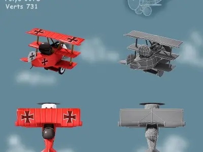 Low poly WW1 Red Baron Low-poly 3D model
