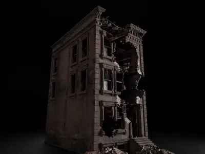DESTROYED OLD BUILDING POST APOCALYPSE 001 Low-poly 3D model