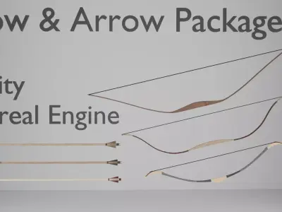 Game Ready Arrow and Bow Weapons Package v1 - 6 Assets Low-poly 3D model