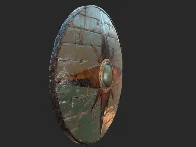Viking historical green shield Low-poly 3D model