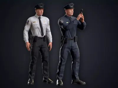 Policeman two police officers Low-poly 3D model