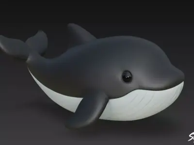 Cartoon Plush Whale Low-poly 3D model