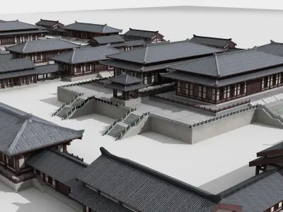Chinese ancient architecture Low-poly 3D model