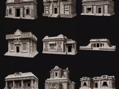 AZTEC MAYAN INCA MESOAMERICA STONE HOUSE TEMPLE COLLECTION Low-poly 3D model