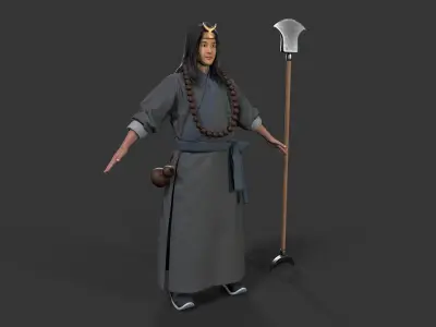 ancient chinese warrior character Low-poly 3D model