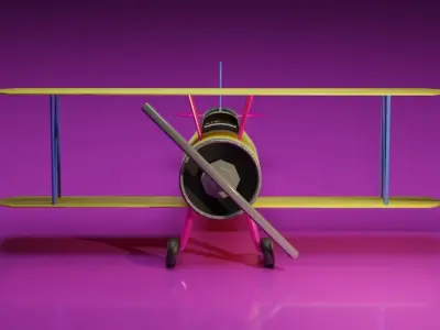 Low Poly Biplane toy airplane Low-poly 3D model