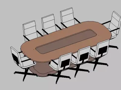 Modern Oval Conference Table with  Ergonomic Chairs 3D model