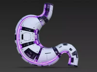 White Cyberpunk Tech Stomach Model Bundle Low-poly 3D model