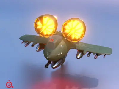 Modern-fighter fighter jet with two flames Low-poly 3D model