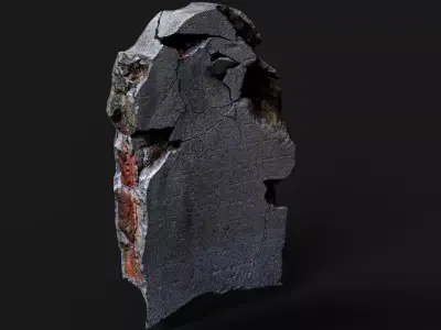 damaged plaster wall bricks part PBR photogrammetry Low-poly 3D model