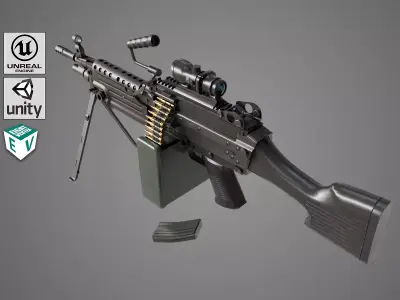 Machine Gun 12 All PBR Unity UE Textures Low-poly 3D model