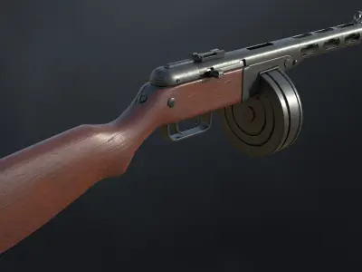 PPSh-41 Soviet submachine gun Low-poly 3D model