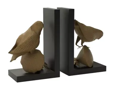 Resin Parrot Bookends in Gold Finish -Modern Shelf Decor Accents 3D model