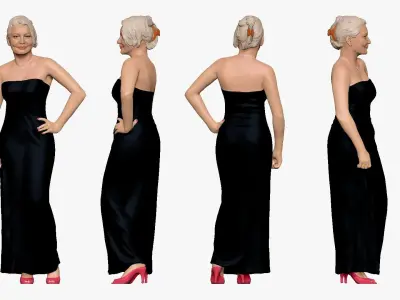 001249 woman in age in long black dress pink shoes 3D model