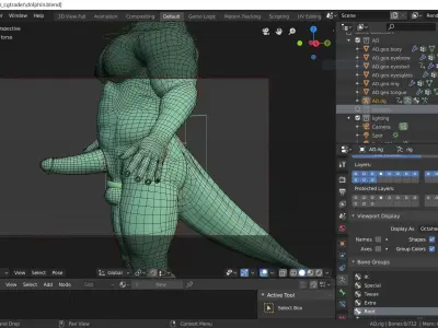 Rigged muscle dolphin man character 2019 3D model