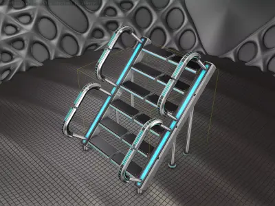 Sci-Fi Stairs - 28 - Silver Blue Neon Light Version Low-poly 3D model