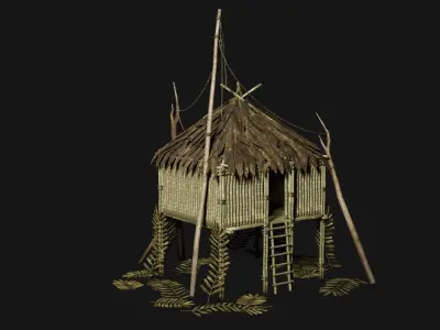 JUNGLE SWAMP STILT HUT SHELTER COTTAGE AAA COLLECTION Low-poly 3D model
