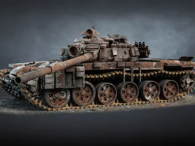 T-72B Tank Destroyed Low-poly 3D model