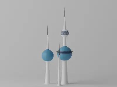 Cartoon Kuwait Towers Landmark 3D model