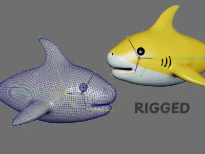 Cartoon Little Shark Yellow 3D Model - High-Quality Animated Low-poly 3D model
