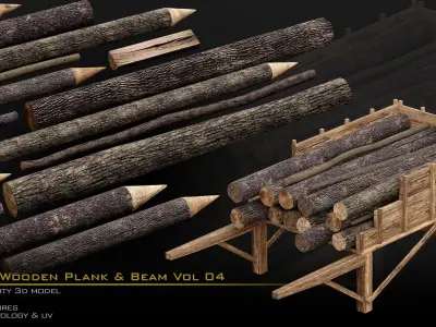 Wooden Plank and Beam Vol 04 Medieval 3D Asset Pack Low-poly 3D model