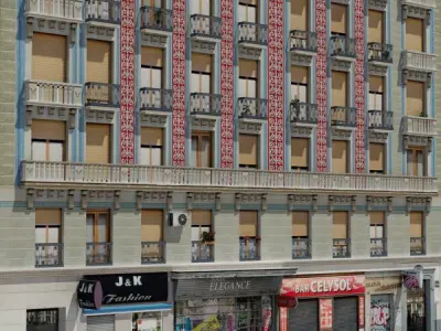 Building with orange roof Low-poly 3D model