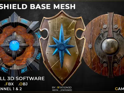 30 Shield Base Mesh Vol-02  Game Ready  Low-poly 3D model