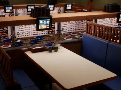 Conveyor Belt Sushi Restaurant Low-poly 3D model