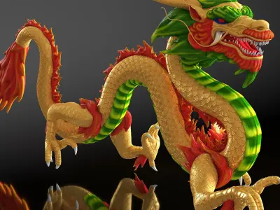 Colorful Chinese Dragon Rigged for Maya 3D model
